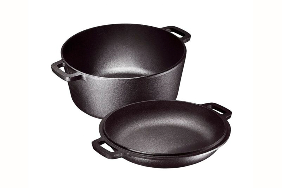 Bruntmor Heavy Duty Pre-Seasoned 2-In-1 Cast Iron Double Dutch Oven